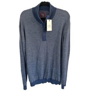 UNTUCKit birdseye extra fine Marino wool quarter zip. navy. Dimensions in photo